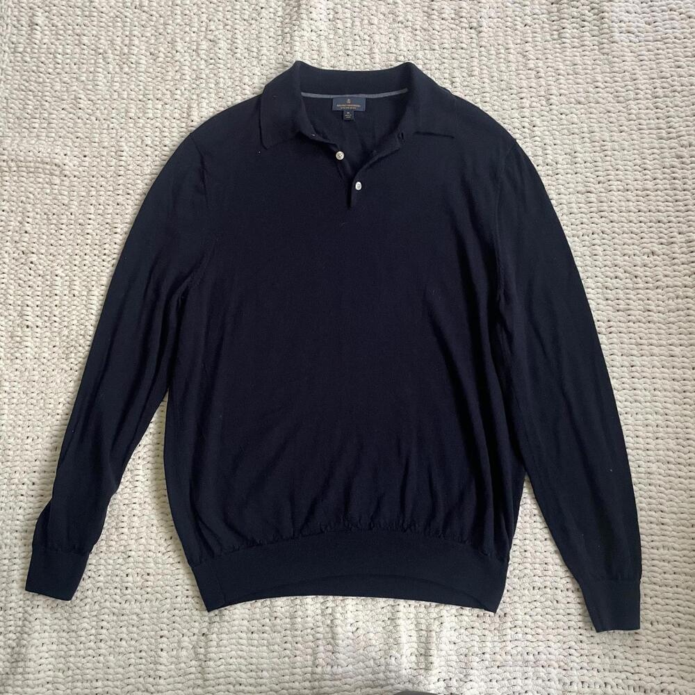 Brooks Brothers Men's Navy Merino Wool Long Sleeve Polo Shirt - Size XL